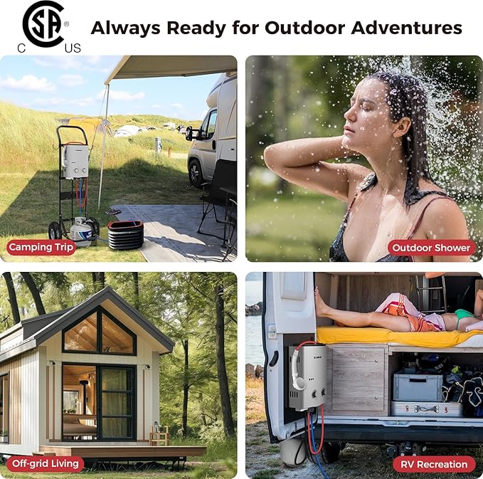 CAMPLUX 1.32 GPM Tankless Water Heater Portable, 5L Outdoor Propane Water Heater for Camping Trip with Overheating Protection, AY132G, Gray