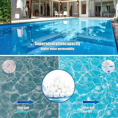 Pool Filter Balls, 3.1 lbs for Sand Filter, Eco-Friendly Fiber Media Equals 100 lbs Pool Filter Sand, Reusable Filter Media Balls, Higher Efficiency Water Filtration for Swimming Pool