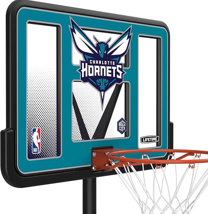 Lifetime NBA Charlotte Hornets Portable Basketball Hoop, Adjustable Height 7.5-10 Ft, 44 Inch Shatterproof Fusion Backboard, Base with Wheels