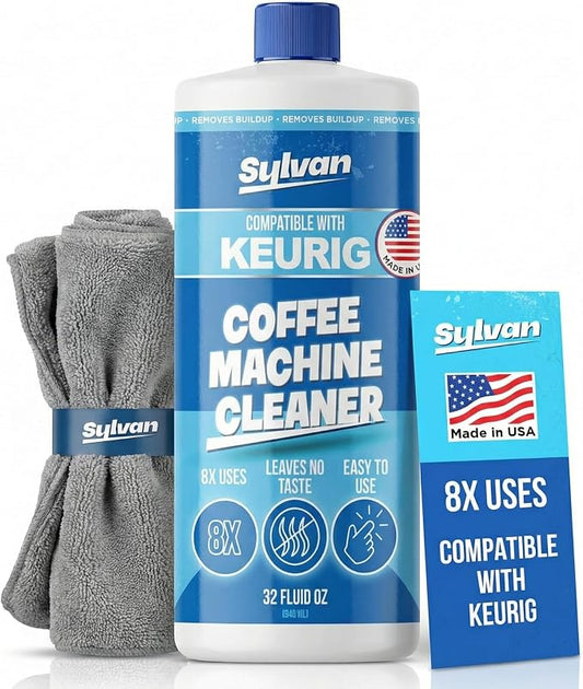 Descaling Solution Compatible with Keurig | Free Cleaning Cloth | 12 Month Supply | Made in the USA | Descaler for all Keurig Machines | 32 Oz | Coffee Machine Cleaner for Coffee Makers