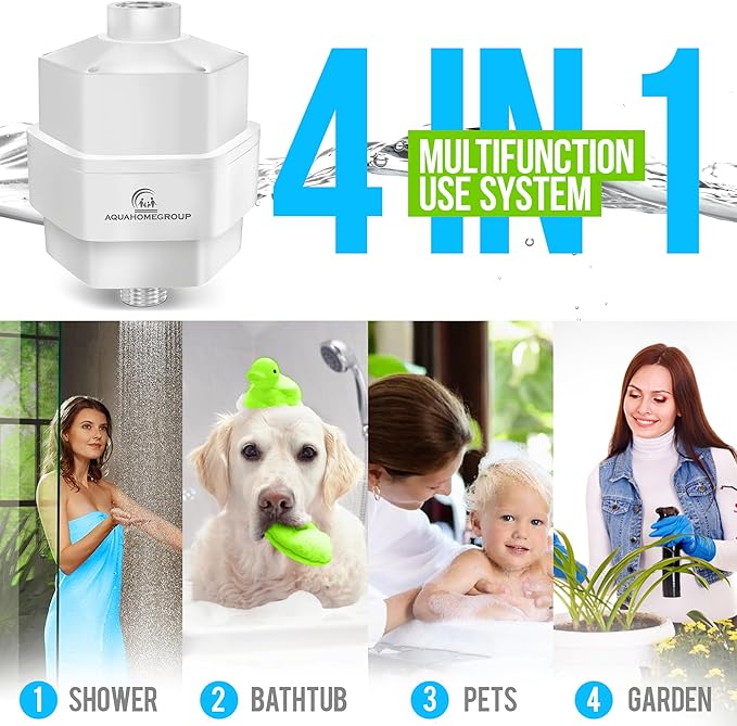 AquaHomeGroup 20 Stage Shower Filter - Reduces Chlorine, Heavy Metals and Sediment - Vitamin C and E - High Output - Universal Fit - White