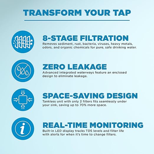 Ivation H2O 600 GPD, Reverse Osmosis Under Sink, Tankless Water Purifier, Home Kitchen Drinking Water Filtration TDS System with 8-Stage Filter NSF/ANSI 42, 58 & 372 Certified, Smart LED Faucet