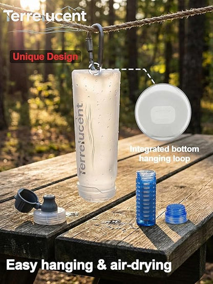 750ML Collapsible Water Bottle with Filter, Squeeze Filtered Water Bottle, BPA-Free, Dual Filtration, Ultralight Water Filter System for Hiking, Camping, Backpacking (White, 25.4 OZ)