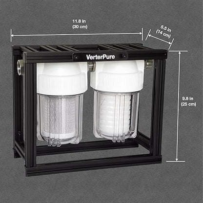 S2 Mini External 2-Stage RV Fresh Water Filter System, Compact, 5 Inch Filters, 3/4" GHT Stainless Steel Fittings, Reduce Sediment, Chlorine, Odor, All Aluminium Free-Standing Chassis, Clear