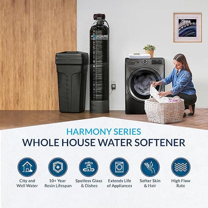 Aquasure Harmony Series Whole House Water Softener with High Efficiency Digital Metered Control Head and Fine Mesh Resin (64,000 Grains)