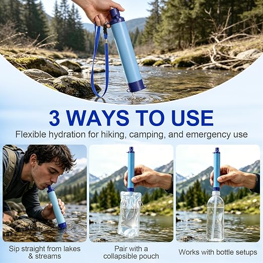Water Filters Straws, Filtration Portable Gear, Supply for Drinking Hiking Camping Team Family Outing (Set)