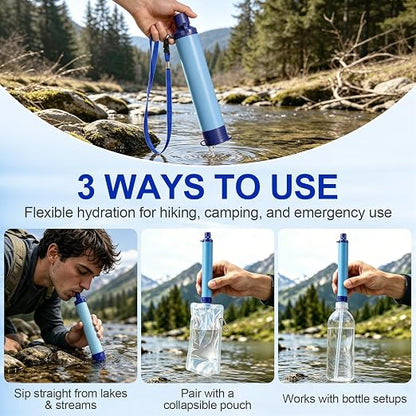 Water Filters Straws, Filtration Portable Gear, Supply for Drinking Hiking Camping Team Family Outing (Set)