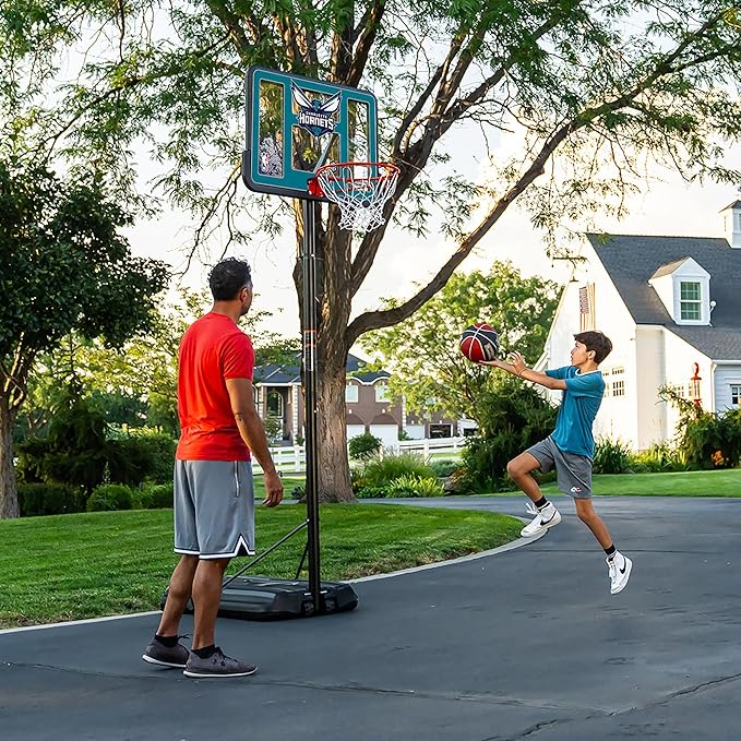 Lifetime NBA Charlotte Hornets Portable Basketball Hoop, Adjustable Height 7.5-10 Ft, 44 Inch Shatterproof Fusion Backboard, Base with Wheels
