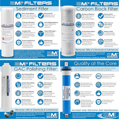 Reverse Osmosis Membrane & Filter Replacement | 100 GPD Membrane Set with Pre & Post Filters - 5 Stage Water Filtration System - 6 Months Supply