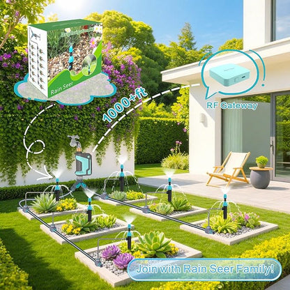 Smart WiFi Sprinkler Timer with 1666 Feet RF Gateway, Brass Inlet Water Timer for Garden Hose, App Remote Control with Alexa, Rain Delay and Manual Mode for Garden and Lawn.