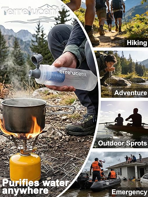 33.8 oz Collapsible Water Bottle with Filter, Squeeze Filtered Water Bottle, BPA-Free, Dual Filtration, Ultralight Water Filter System for Hiking, Camping, Backpacking (White, 33.8 OZ)