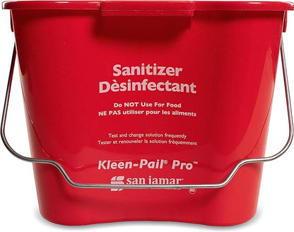 San Jamar Kleen-Pail Pro Sanitizer Pail Cleaning Bucket with Bail Handle for Cleaning, Kitchens, Restaurants, And Janitorial Use, Plastic, 8 Quarts, Red, (Pack of 12)
