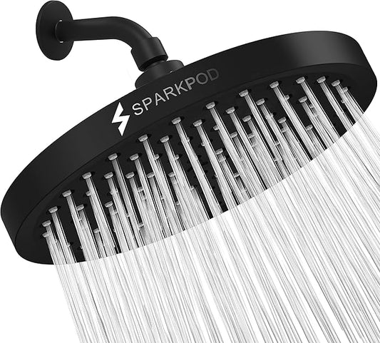 SparkPod Shower Head - High Pressure Rain - Premium Quality Luxury Design - Easy Clean Adjustable Replacement for Your Bathroom Shower Heads (Midnight Black Matte, 8 Inch Round)