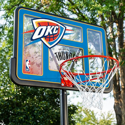 Lifetime NBA Oklahoma City Thunder Portable Basketball Hoop, Adjustable Height 7.5-10 Ft, 44 Inch Shatterproof Fusion Backboard, Base with Wheels