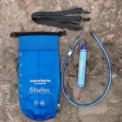 6L Gravity Fed Water Filtration System with Adjustable Tree Strap | 1.5 Gal Large Gravity Bag with Filter Straw, Water Purifier Survival for Travel, Backpacking, and Emergency Preparedness (6L)