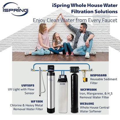 iSpring WCS45KG Whole House Water Softener System, 45,000 Grain High Capacity with Backwash Feature, SGS-Tested, for Homes & Businesses
