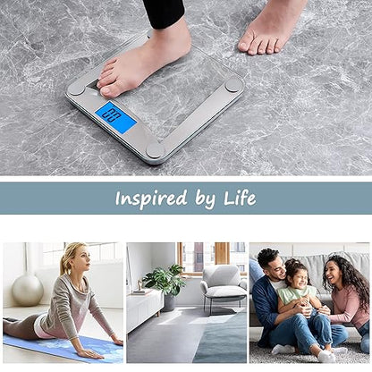 Vitafit Digital Bathroom Weight Scale for Body Weight, High Accuracy Assured by Weighing Professional Since 2001,Extra Large Blue Backlit LCD and Step-On, 400lb/182kg, Clear Glass