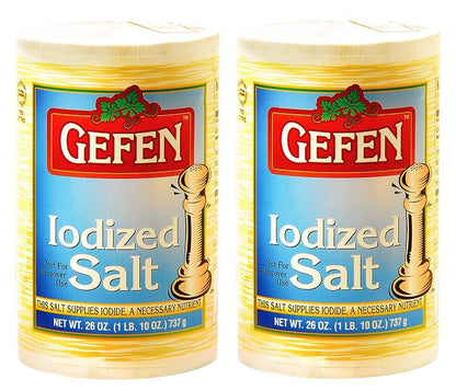 Gefen Iodized Salt 26oz (2 Pack, Total 3.25 Pounds) Easy Pour Spout Canister, Product of the USA , Certified Kosher