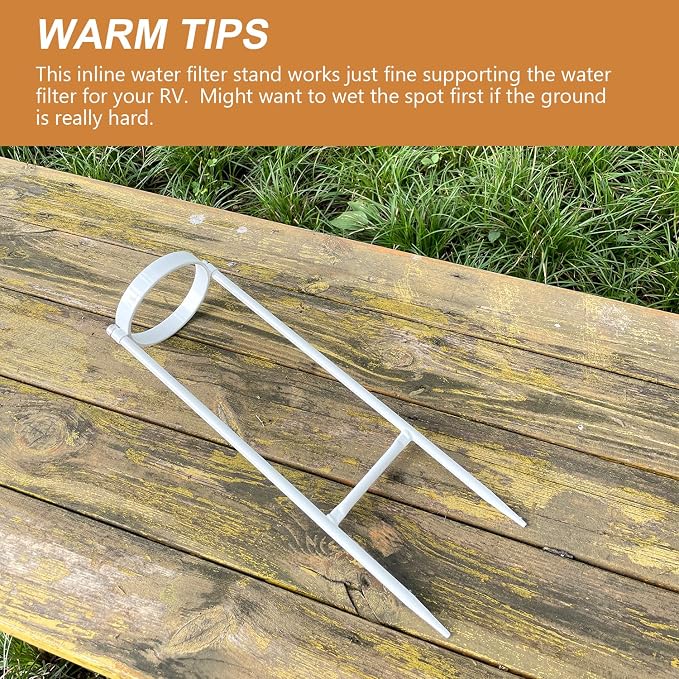 RV Water Filter Stand – Powder-Coated Iron Holder – Keeps Inline Filters Upright & Off the Ground – Prevents Hose Kinking & Tangling – Easy Tool-Free Setup – Rust-Resistant Exterior
