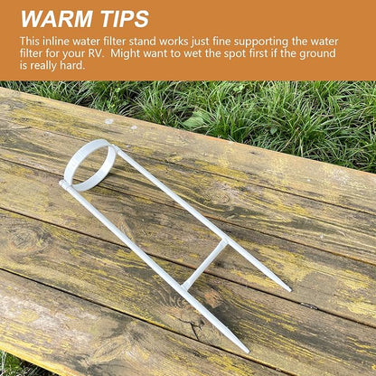 RV Water Filter Stand – Powder-Coated Iron Holder – Keeps Inline Filters Upright & Off the Ground – Prevents Hose Kinking & Tangling – Easy Tool-Free Setup – Rust-Resistant Exterior