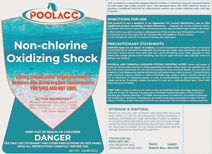 35.2oz Non-Chlorine Spa Shock Oxidizing Cleaner for Hot Tub, Chlorine-Free Water Care & Enhanced Cleaner for Hot Tubs, Spas and Pools, Quick Dissolving, Fast-Acting - 2.2 Lbs.