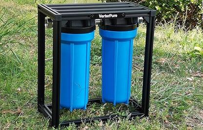 S2 PRO External 2-Stage RV Fresh Water Filter System, High Flow, Oversized Housings, 3/4" GHT Stainless Steel Fittings, Reduce Sediment, Chlorine, Odor, All Aluminium Free-Standing Chassis, Blue