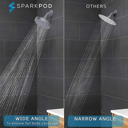 SparkPod Shower Head - High Pressure Rain - Premium Quality Luxury Design - Easy Clean Adjustable Replacement for Your Bathroom Shower Heads (Charcoal Grey, 6 Inch Round)