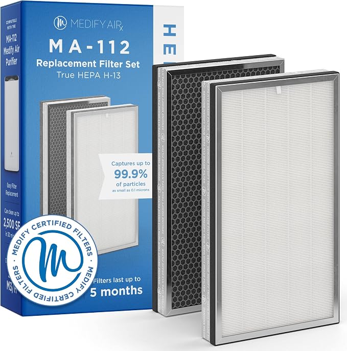 Medify MA-112 Genuine Replacement Filter Set for Allergens, Smoke, Wildfires, Dust, Odors, Pollen, Pet Dander | 3 in 1 with Pre-filter, HEPA and Activated Carbon for Removal to 0.3 Microns | 1-Pack