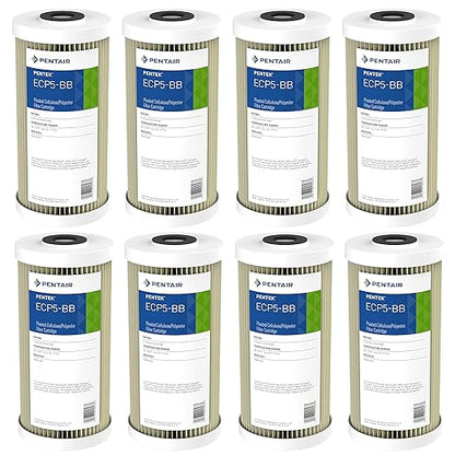 Pentair Pentek ECP5-BB Big Blue Sediment Water Filter, 10-Inch, Whole House Heavy Duty Pleated Cellulose Polyester Replacement Cartridge, 10" x 4.5", White End-Cap, 5 Micron, Pack of 8