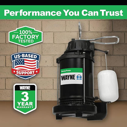 WAYNE CDU800 1/2 HP Submersible Sump Pump – Cast Iron & Stainless Steel, Vertical Float Switch, 5,100 GPH, 3-Year Warranty