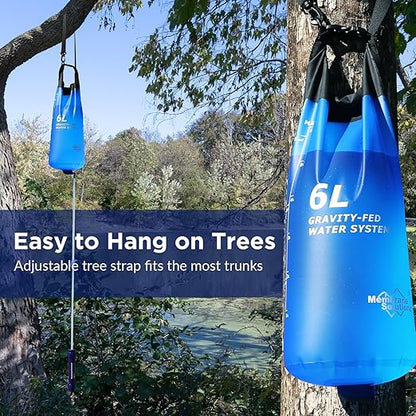 Membrane Solutions Gravity Water Filter Pro 6L, NSF/ANSI 42&372&401 Certified, 0.1 μm Versatile Water Purifier Camping with Adjustable Tree Strap Storage Bag, Survival Gear for Emergency Preparedness