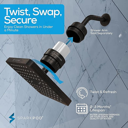SparkPod Luxury Filtered Shower Head Set 23 Stage Shower Filter - Reduces Chlorine and Heavy Metals - High Pressure Showerhead Filter (8" Square, Vintage Oil-Rubbed Bronze)