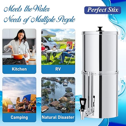 Denali Spring-2.25G (8 Liters)- Stainless Steel Gravity-Fed Water Filtration System with 2 Black Filters, SS Tap, POSTreat Filters and Vision Tap