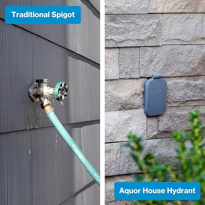 Aquor House Hydrant V2+ Frost Free Outdoor Faucet, Anti Siphon Valve with Quick Connect, Frost Proof Flush Wall Hose Bib, 8 inch Stem, 9-1/2 inch Install Depth, Slate Gray