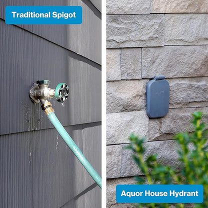 Aquor House Hydrant V2+ Frost Free Outdoor Faucet, Anti Siphon Valve with Quick Connect, Frost Proof Flush Wall Hose Bib, 12 inch Stem, 13-1/2 inch Install Depth, Slate Gray