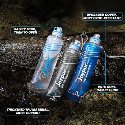Water Filter Survival - Collapsible Water Bottle with Filter 0.01 Micron Squeeze Filtered Water Bottle 22oz for Hiking Backpacking Camping BPA-Free(Blue 650ml)
