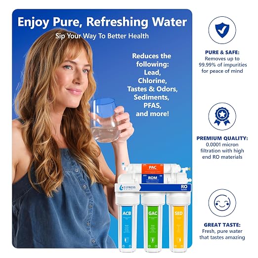 Express Water NSF Certified Reverse Osmosis Water Filter System, Chrome Faucet, Extra 4 Filters, Under Sink 5-Stage RO Drinking System – High Capacity 50 Gallons Per Day, Fast Flow, 3.2 Gallon Tank