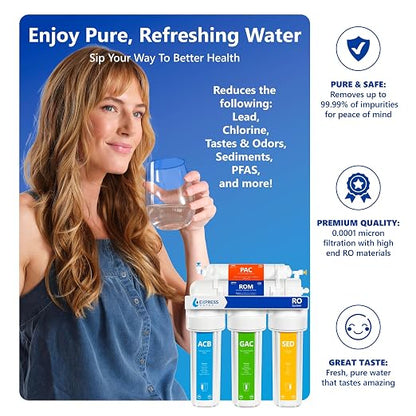 Express Water NSF Certified Reverse Osmosis Water Filter System, Chrome Faucet, Extra 4 Filters, Under Sink 5-Stage RO Drinking System – High Capacity 50 Gallons Per Day, Fast Flow, 3.2 Gallon Tank
