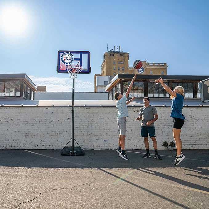 Lifetime NBA Philadelphia 76ers Portable Basketball Hoop, Adjustable Height 7.5-10 Ft, 44 Inch Shatterproof Fusion Backboard, Base with Wheels