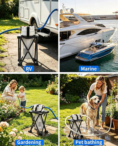 4-Stage RV Water Filter with Visible Cartridge Life Window, 7000 Gal Capacity, 3/4" GHT Camper Water Filter, Removes Sediments, Chlorine, PFAS, Heavy Metals, Bad Taste & Odor, for Marine and Gardening