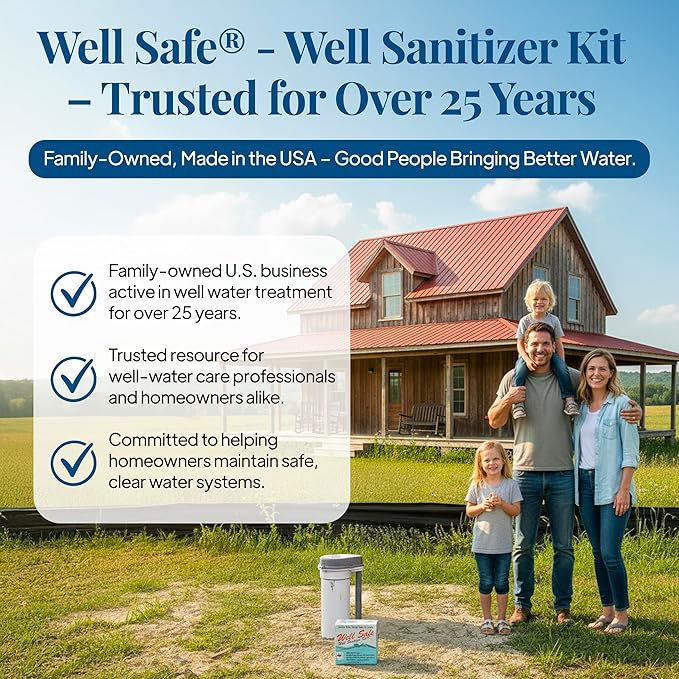 WELL SAFE Well Sanitizer Kit - Water Purification for Wells, Storage Tanks & Cisterns - Improves Well Water Smell and Taste - Easy to Use - USDA Food Grade Sanitizer and Well Water Treatment