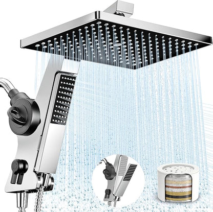 MakeFit Filtered Rain Shower Head with Handheld Combo High Pressure 12'' Rainfall Shower Heads & Hidden Detachable Wand Dual Showerhead Water Softener for Hard Water Easy Filter Replacement