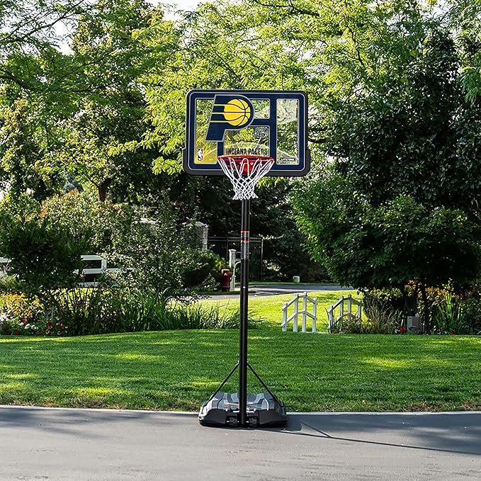 Lifetime NBA Indiana Pacers Portable Basketball Hoop, Adjustable Height 7.5-10 Ft, 44 Inch Shatterproof Fusion Backboard, Base with Wheels