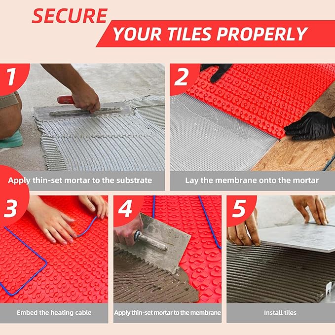 Heating Cable Uncoupling Membrane YeloDeer, Waterproofing Underlayment and Crack Prevention Membrane for Electric Floor Heating Systems 162 Sq. Ft.