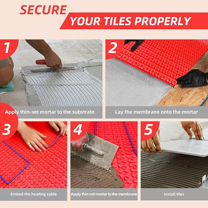 Heating Cable Uncoupling Membrane YeloDeer, Waterproofing Underlayment and Crack Prevention Membrane for Electric Floor Heating Systems 162 Sq. Ft.