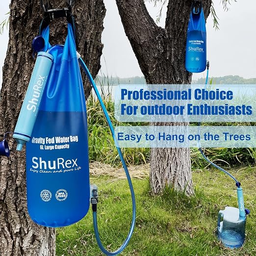 6L Gravity Fed Water Filtration System with Adjustable Tree Strap | 1.5 Gal Large Gravity Bag with Filter Straw, Water Purifier Survival for Travel, Backpacking, and Emergency Preparedness (6L)