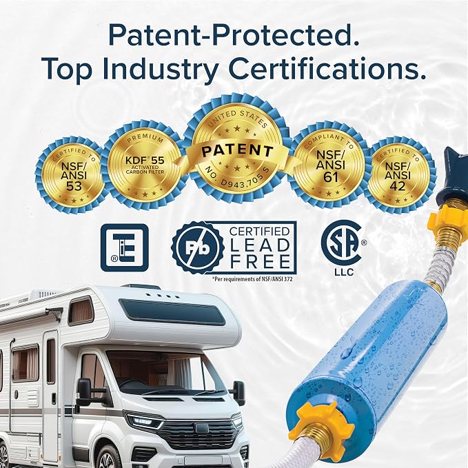 Camco TastePURE Water Filter, 6-Step Filtration | For RV | Flexible Hose Protector | Made in USA | 40043