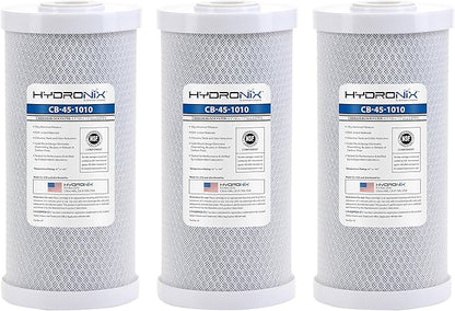 Hydronix HX-CB-45-1010/3 Whole House Commercial Nsf Coconut Activated Carbon Block Water Filter, 4.5" x 10", Micron 3 Pack, White