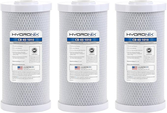 Hydronix HX-CB-45-1010/3 Whole House Commercial Nsf Coconut Activated Carbon Block Water Filter, 4.5" x 10", Micron 3 Pack, White