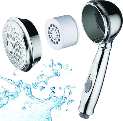AquaCare by Hotel Spa 7-Setting Filtered Handheld Shower Head with Patented ON/OFF Pause Switch and Enriched KDF Shower Filter Cartridge Inside 4 Inch